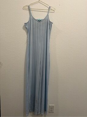 Aruba Blue striped white blue jumpsuit swim beach coverup